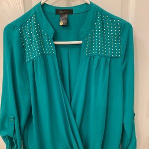 CARRIE ALLEN aqua and gold embellishment top!